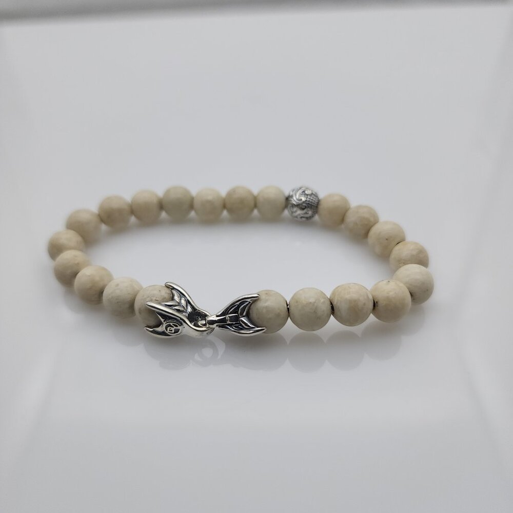 David Yurman Men's Spiritual Bead Bracelet 8mm Riverstone with Wave Silver